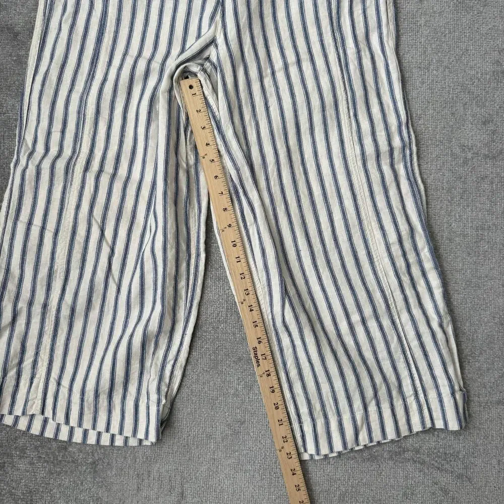 Tahari Pants Womens XL Blue Cream Stripe Linen Blend Wide Leg Cropped High Rise - Picture 8 of 11